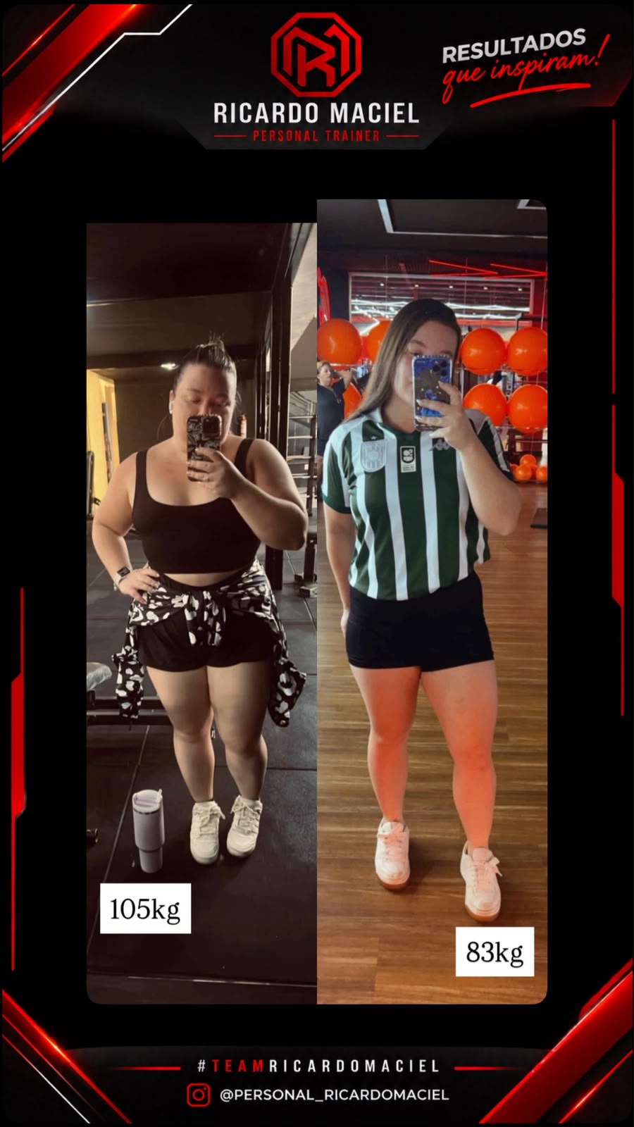 Transformação em 5 meses: 105 kg para 83 kg