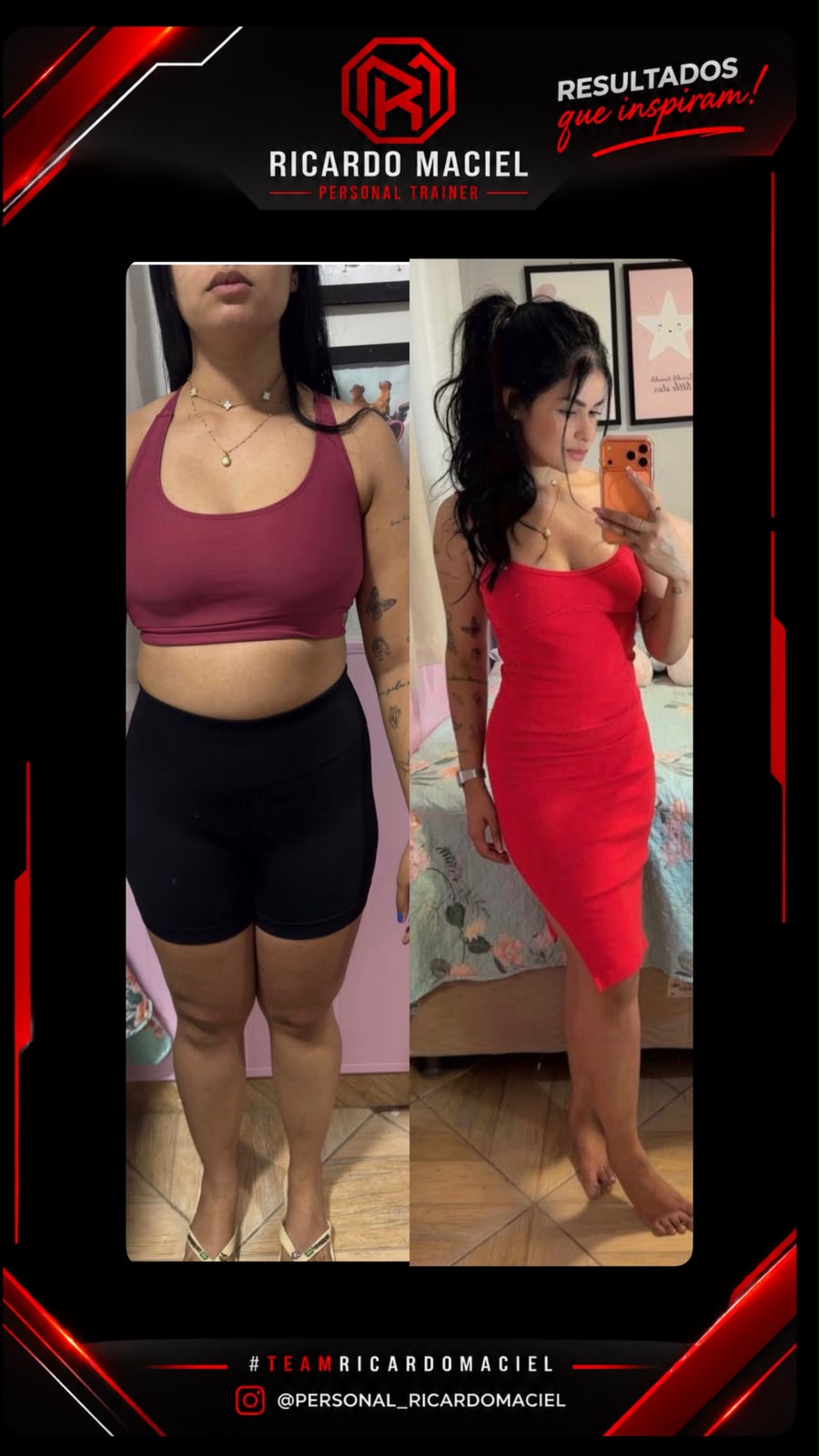 Antes e depois de aluna